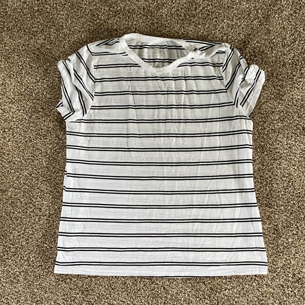 Time and Tru Cap Sleeve Black and White Striped Tee